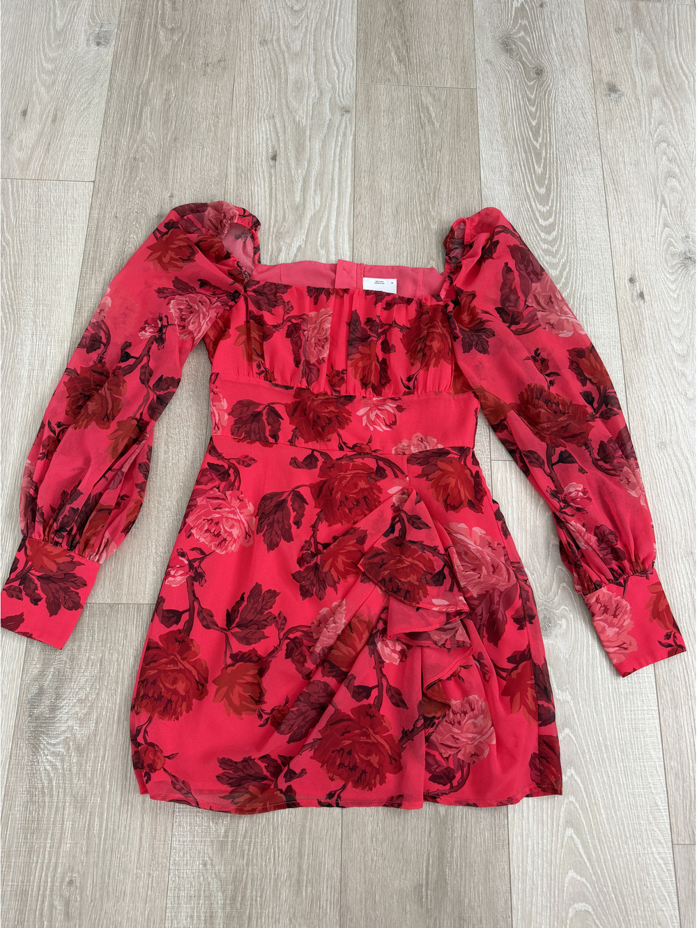 C/MEO Collective Red Floral Puff Sleeve Mini Dress Size M